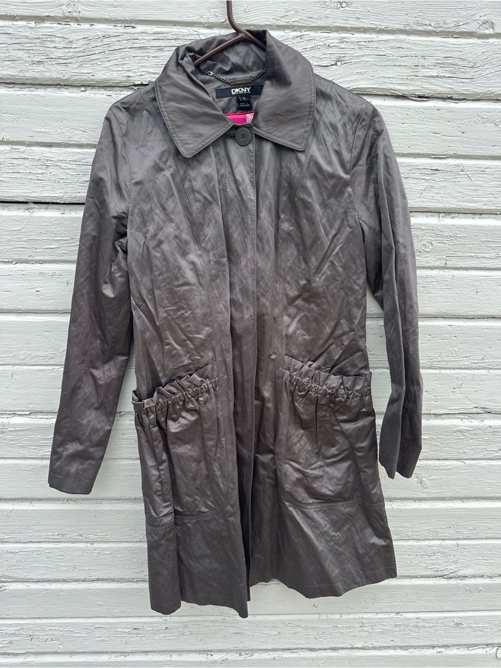 DKNY Women's Gray Trench Coat with Elastic Pocket Detail